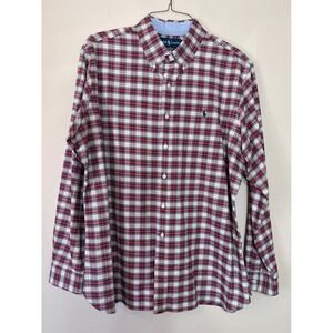 Ralph Lauren Men's XL Custom Fit Plaid Button Down Shirt Red White Cotton Pony